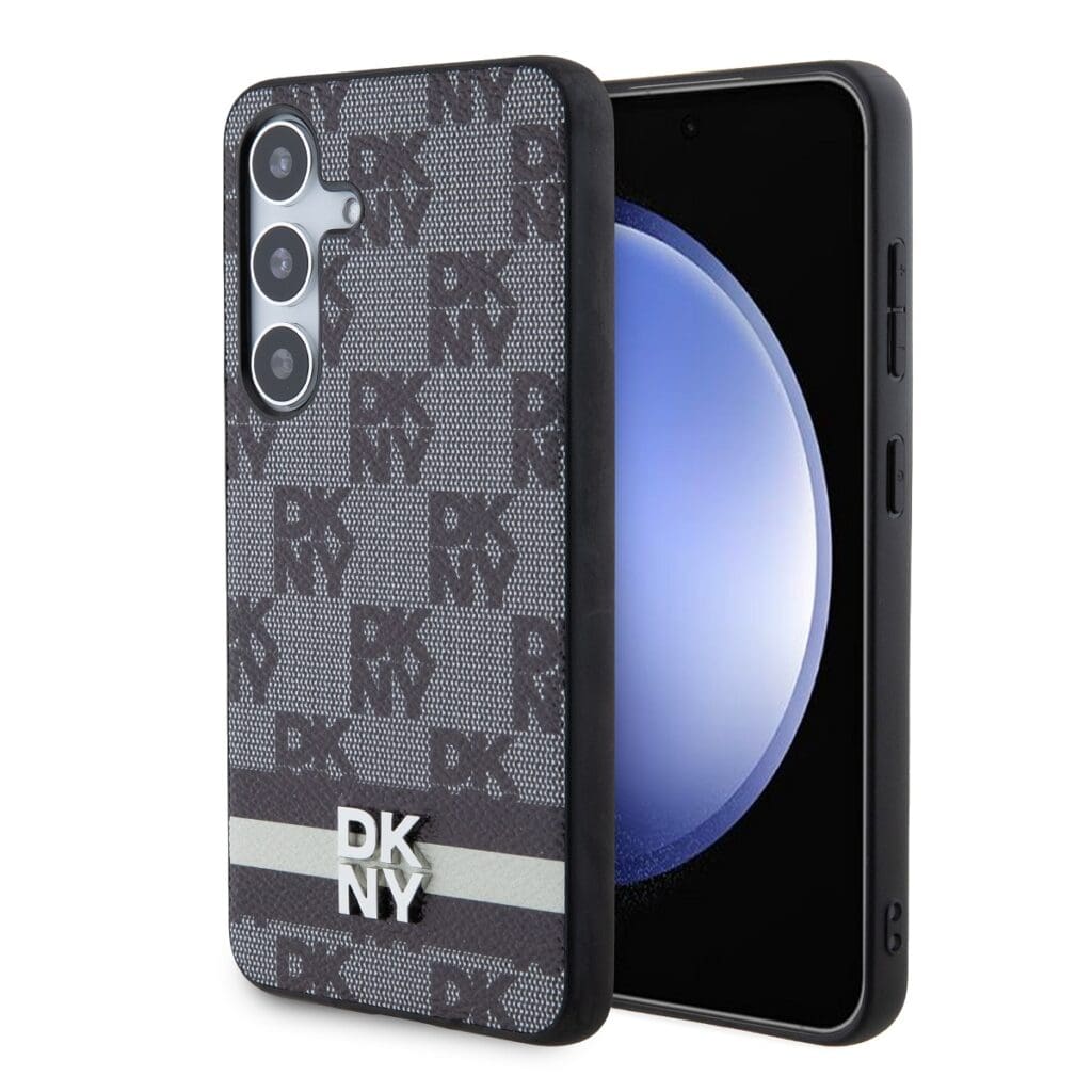 DKNY PU Leather Checkered Pattern and Stripe Black Samsung Galaxy S24 Plus Tok