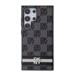 DKNY PU Leather Checkered Pattern and Stripe Black Samsung Galaxy S24 Ultra Tok