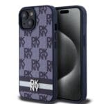 DKNY PU Leather Checkered Pattern and Stripe Blue iPhone 15 Tok