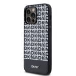 DKNY PU Leather Repeat Pattern Bottom Stripe MagSafe Black iPhone 15 Pro Max Tok