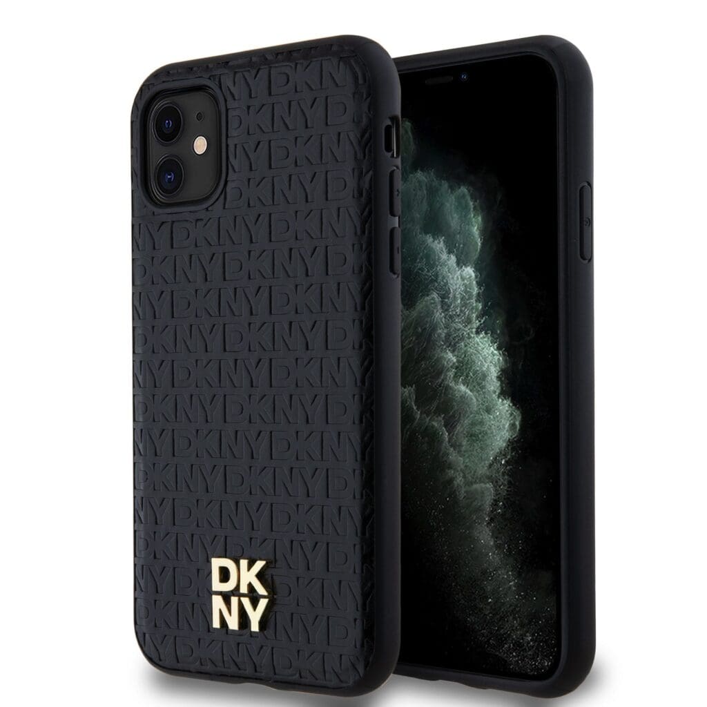 DKNY PU Leather Repeat Pattern Stack Logo MagSafe Black iPhone 11 Tok
