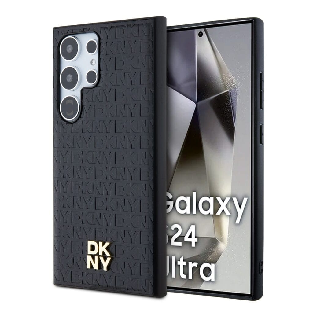 DKNY PU Leather Repeat Pattern Stack Logo MagSafe Black Samsung Galaxy S24 Ultra Tok