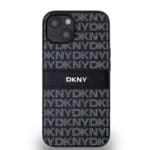 DKNY PU Leather Repeat Pattern Tonal Stripe Black iPhone 14 Tok