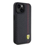 Ferrari PU Leather Carbon Vertical Red Line Black iPhone 15 Tok