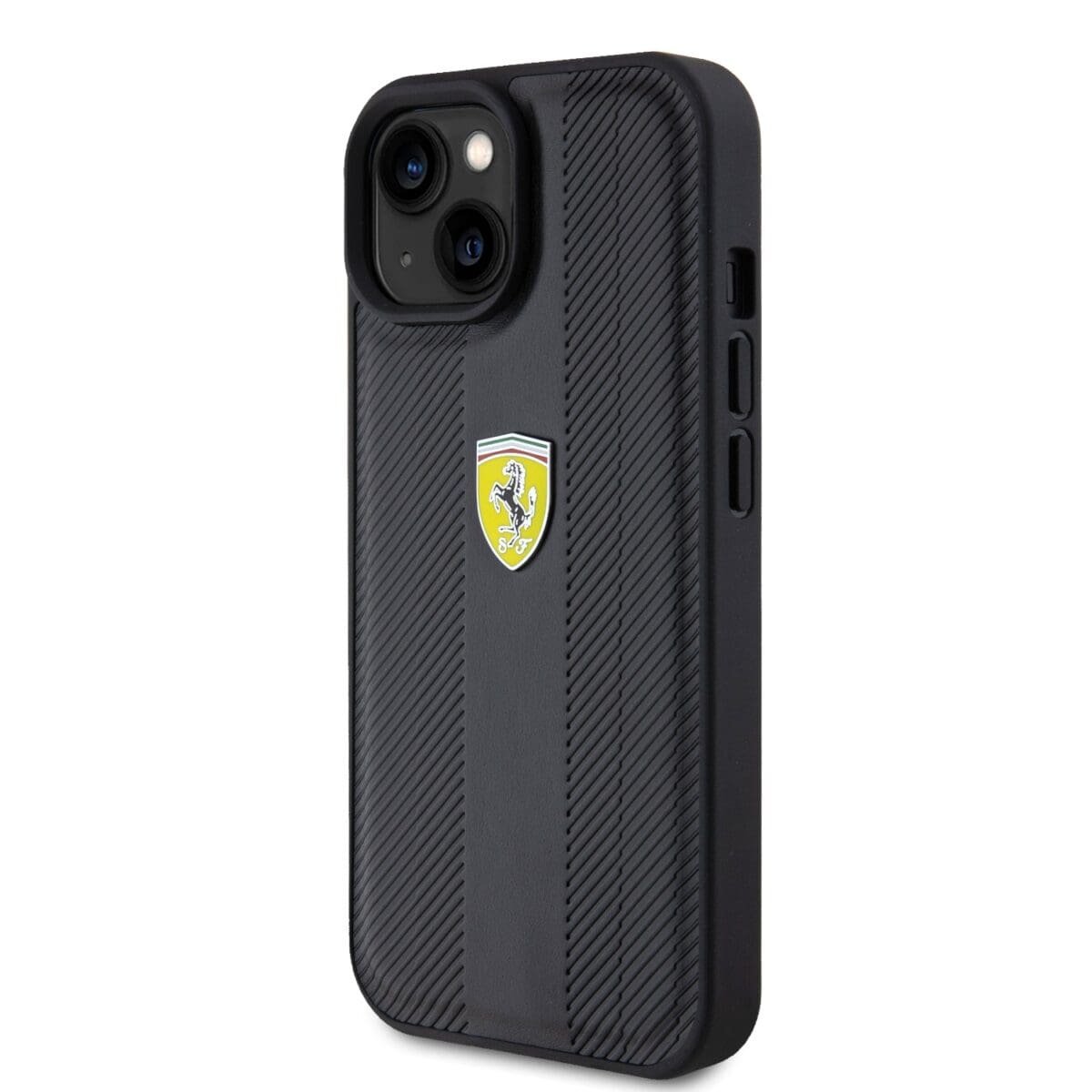 Ferrari PU Leather Hot Stamp Groove Pattern Black iPhone 15 Tok