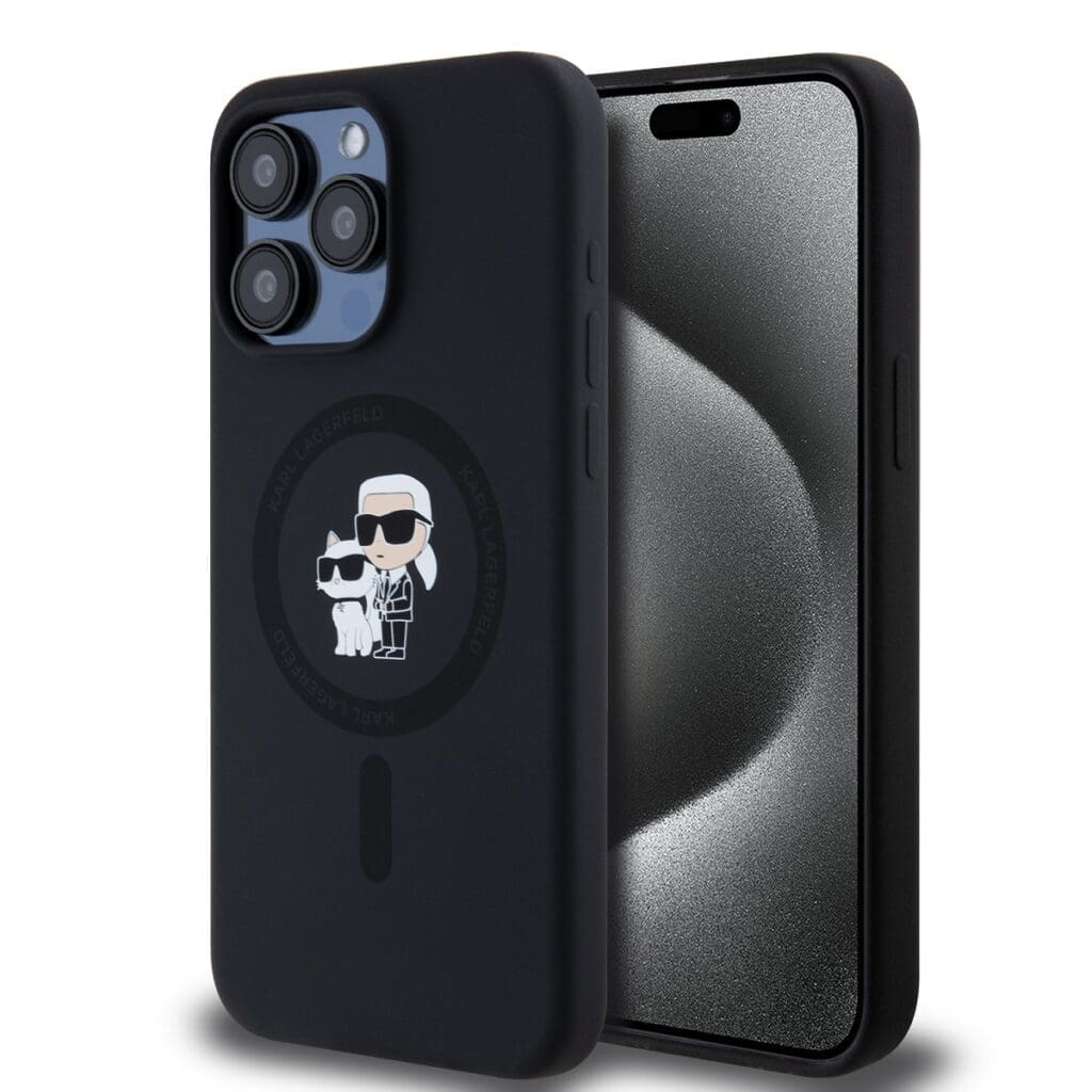 Karl Lagerfeld Liquid Silicone Karl and Choupette MagSafe Black iPhone 15 Pro Max Tok