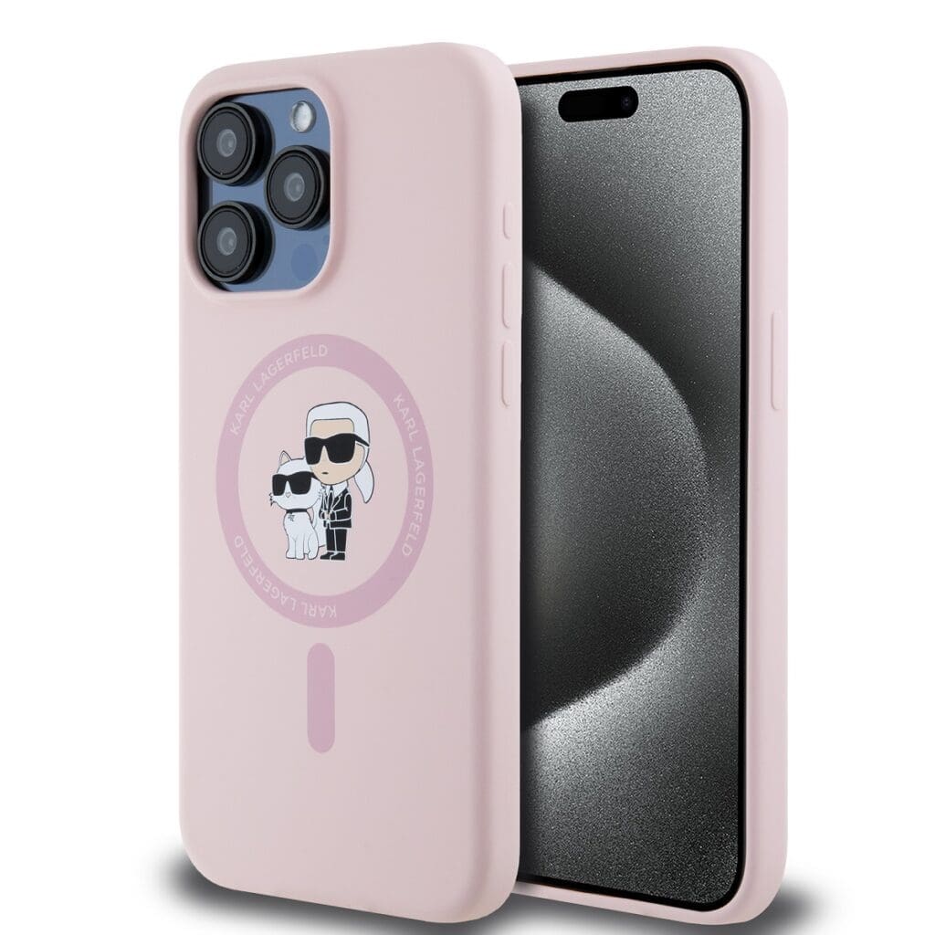 Karl Lagerfeld Liquid Silicone Karl and Choupette MagSafe Pink iPhone 15 Pro Tok