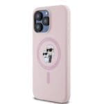Karl Lagerfeld Liquid Silicone Karl and Choupette MagSafe Pink iPhone 15 Pro Tok