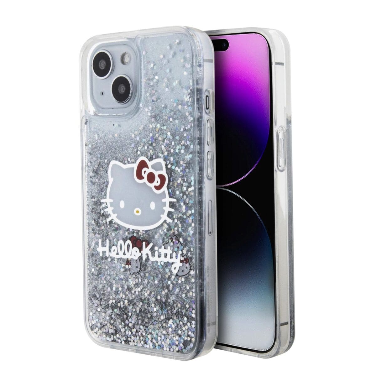 Hello Kitty Liquid Glitter Electroplating Head Logo Transparent iPhone 15 Tok