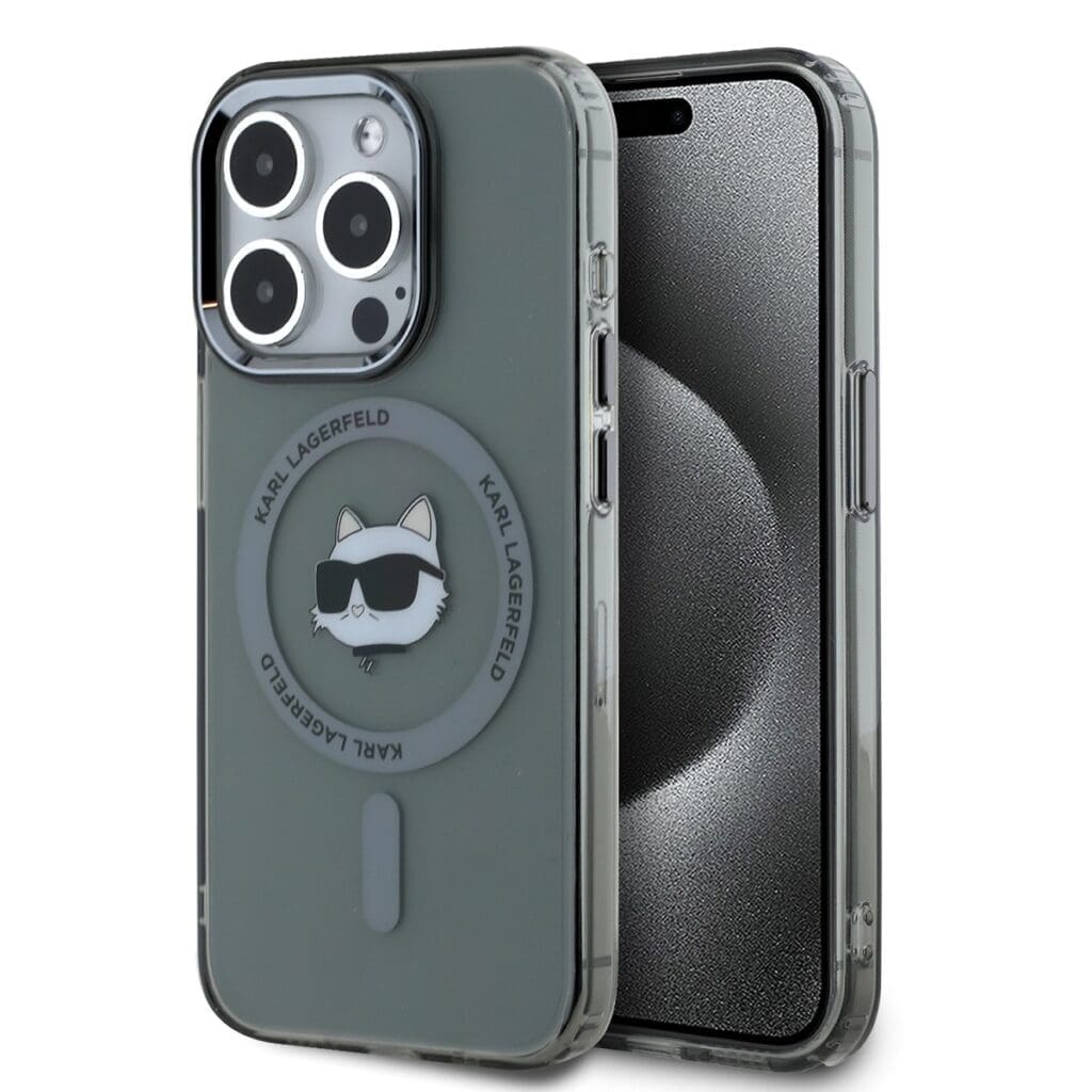 Karl Lagerfeld IML Choupette Head Metal Frame MagSafe Black iPhone 15 Pro Max Tok
