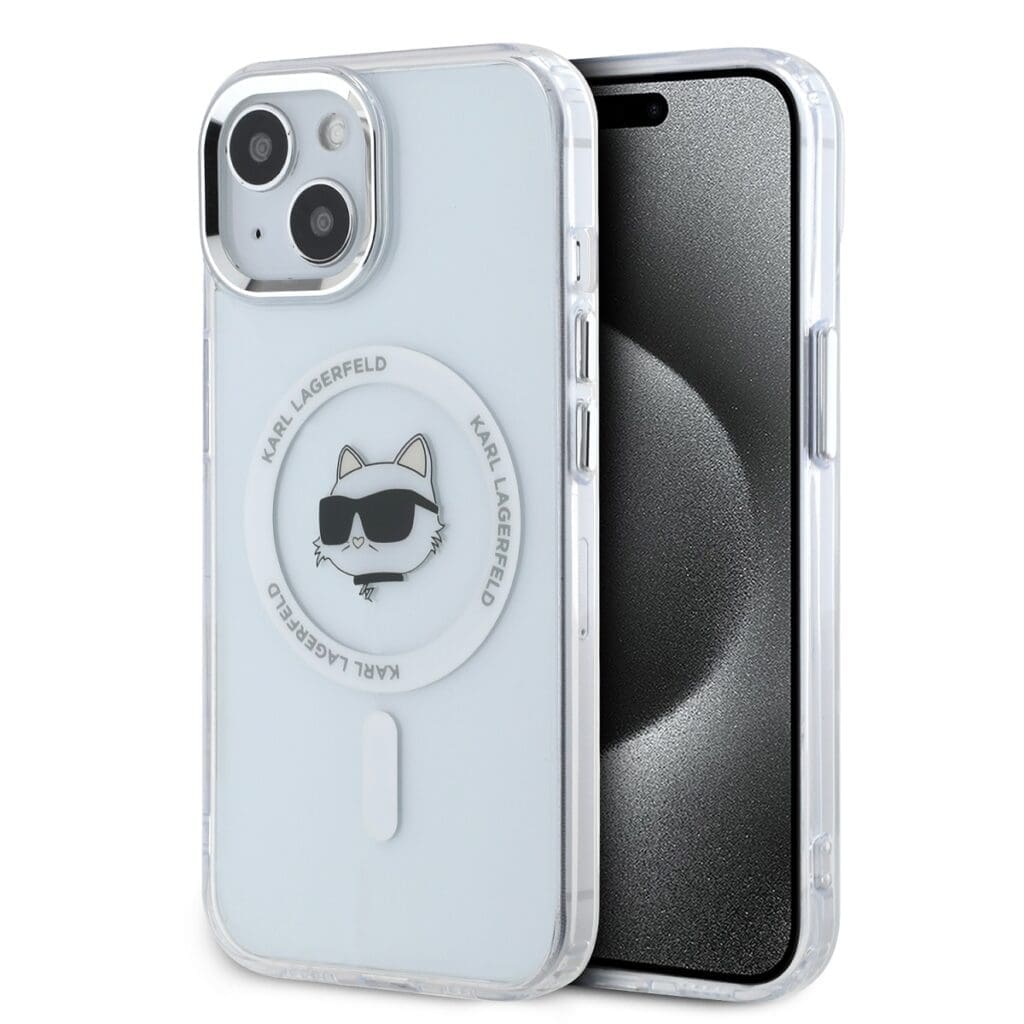 Karl Lagerfeld IML Choupette Head Metal Frame MagSafe Transparent iPhone 15 Tok