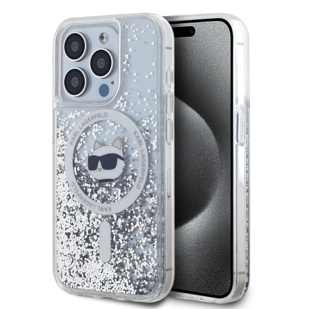 Karl Lagerfeld Liquid Glitter Choupette Head MagSafe Transparent iPhone 15 Pro Max Tok