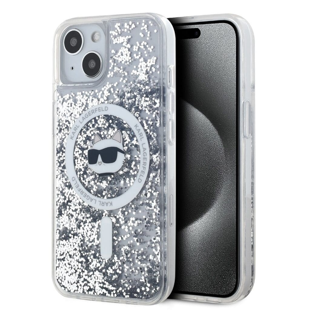 Karl Lagerfeld Liquid Glitter Choupette Head MagSafe Transparent iPhone 15 Tok