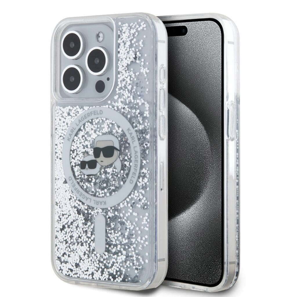 Karl Lagerfeld Liquid Glitter Karl and Choupette Heads MagSafe Transparent iPhone 15 Pro Max Tok