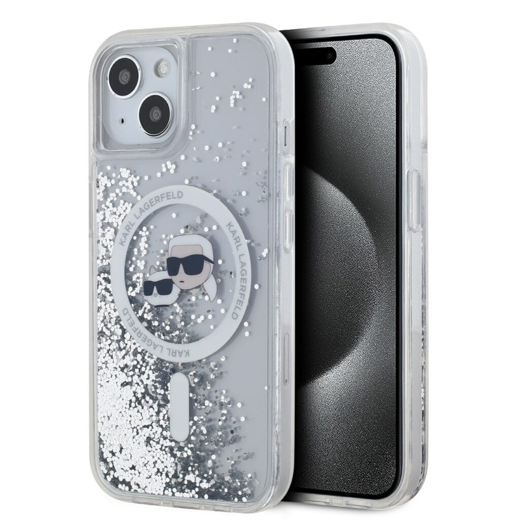Karl Lagerfeld Liquid Glitter Karl and Choupette Heads MagSafe Transparent iPhone 15 Tok