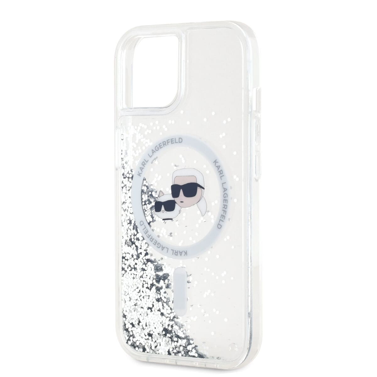 Karl Lagerfeld Liquid Glitter Karl and Choupette Heads MagSafe Transparent iPhone 15 Tok