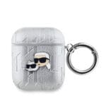 Karl Lagerfeld PU Embossed Karl and Choupette Heads Silver AirPods 1/2 Tok