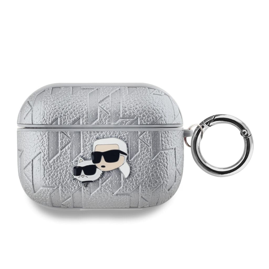 Karl Lagerfeld PU Embossed Karl and Choupette Heads Silver AirPods Pro Tok