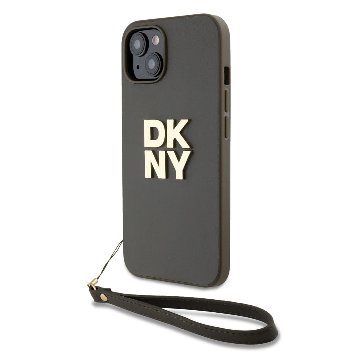 DKNY PU Leather Stack Logo Wrist Strap Brown iPhone 13 Tok