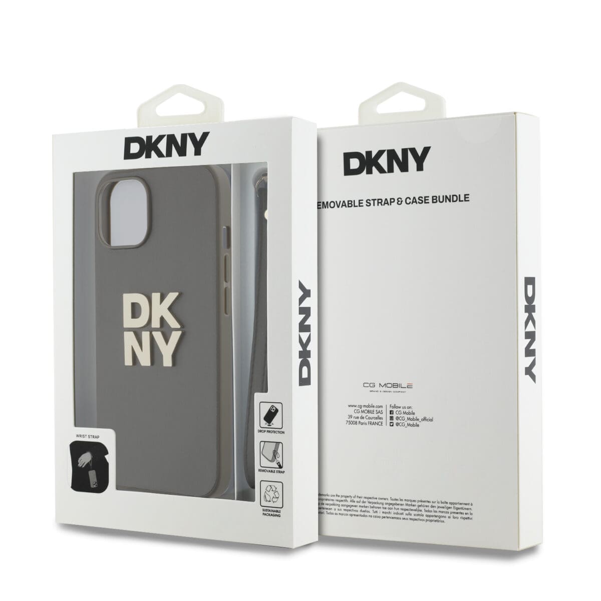 DKNY PU Leather Stack Logo Wrist Strap Brown iPhone 13 Tok