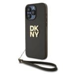 DKNY PU Leather Stack Logo Wrist Strap Brown iPhone 14 Pro Max Tok
