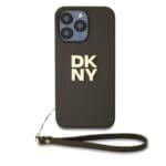 DKNY PU Leather Stack Logo Wrist Strap Brown iPhone 14 Pro Max Tok