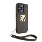 DKNY PU Leather Stack Logo Wrist Strap Brown iPhone 14 Pro Tok