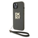 DKNY PU Leather Stack Logo Wrist Strap Brown iPhone 14 Tok