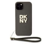 DKNY PU Leather Stack Logo Wrist Strap Brown iPhone 14 Tok