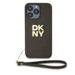 DKNY PU Leather Stack Logo Wrist Strap Brown iPhone 15 Pro Max Tok