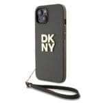 DKNY PU Leather Stack Logo Wrist Strap Brown iPhone 15 Tok