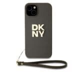 DKNY PU Leather Stack Logo Wrist Strap Brown iPhone 15 Tok