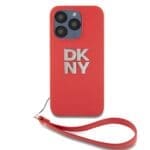 DKNY PU Leather Stack Logo Wrist Strap Red iPhone 15 Pro Tok