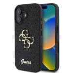 Guess PU Fixed Glitter 4G Metal Logo Black iPhone 16 Tok