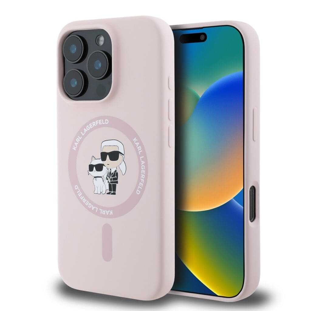 Karl Lagerfeld Liquid Silicone Karl and Choupette MagSafe Pink iPhone 16 Pro Tok