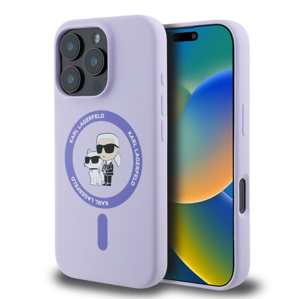 Karl Lagerfeld Liquid Silicone Karl and Choupette MagSafe Purple iPhone 16 Pro Tok