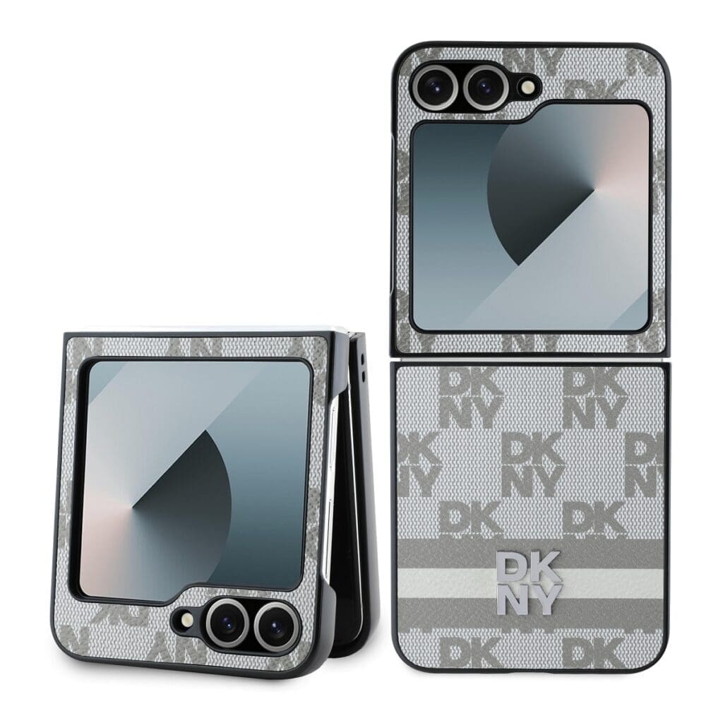 DKNY PU Leather Checkered Pattern and Stripe Beige Samsung Galaxy Z Flip 6 Tok