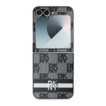 DKNY PU Leather Checkered Pattern and Stripe Black Samsung Galaxy Z Flip 6 Tok