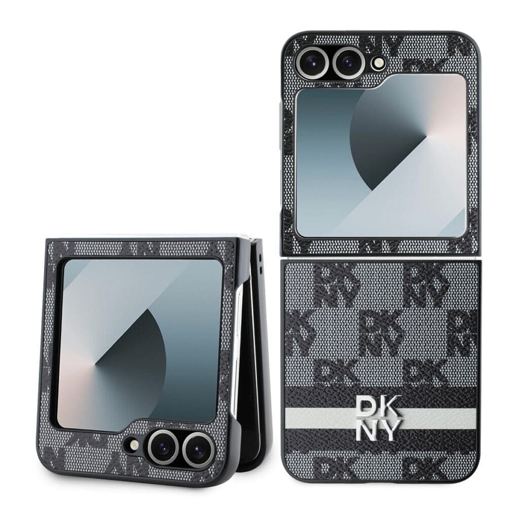 DKNY PU Leather Checkered Pattern and Stripe Black Samsung Galaxy Z Flip 6 Tok