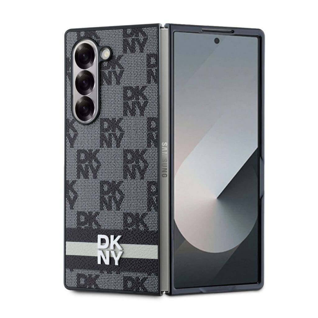 DKNY PU Leather Checkered Pattern and Stripe Black Samsung Galaxy Z Fold 6 Tok