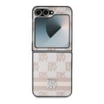 DKNY PU Leather Checkered Pattern and Stripe Pink Samsung Galaxy Z Flip 6 Tok