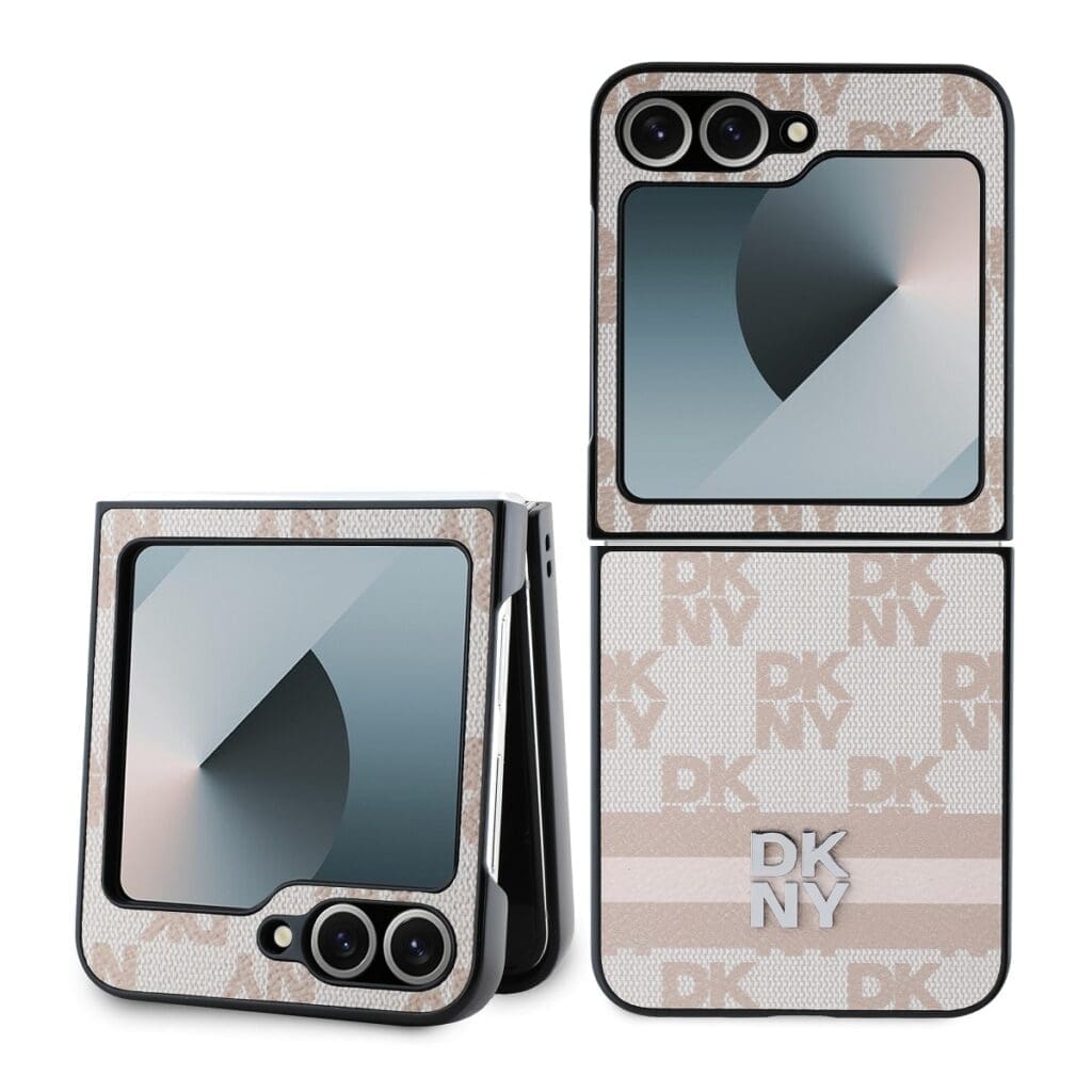 DKNY PU Leather Checkered Pattern and Stripe Pink Samsung Galaxy Z Flip 6 Tok