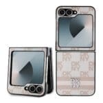 DKNY PU Leather Checkered Pattern and Stripe Pink Samsung Galaxy Z Flip 6 Tok