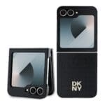 DKNY PU Leather Repeat Pattern Stack Logo Black Samsung Galaxy Z Flip 6 Tok