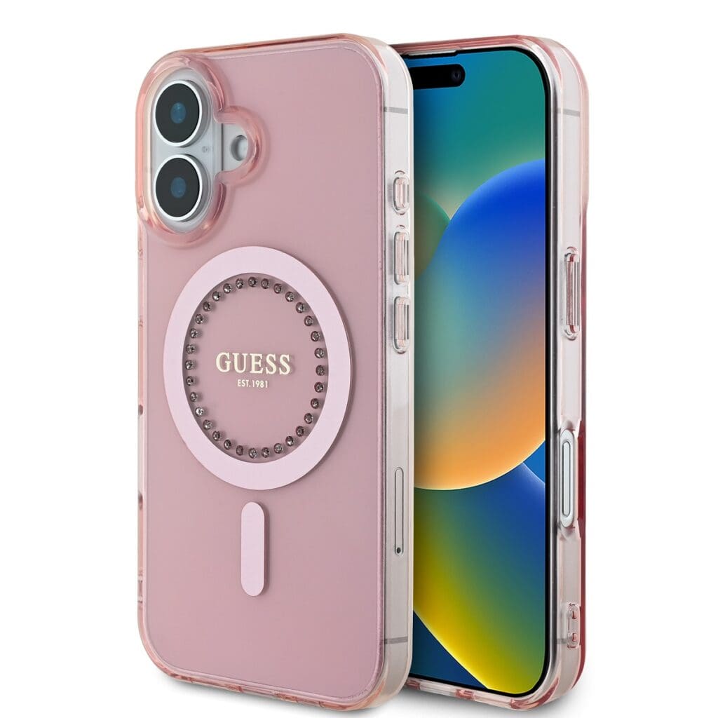 Guess IML Rhinestones Ring MagSafe Pink iPhone 16 Tok