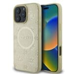 Guess Saffiano Peony Stamp MagSafe Gold iPhone 16 Pro Max Tok