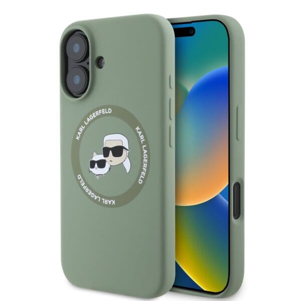Karl Lagerfeld Liquid Silicone K&CH Heads MagSafe Kaki iPhone 16 Tok