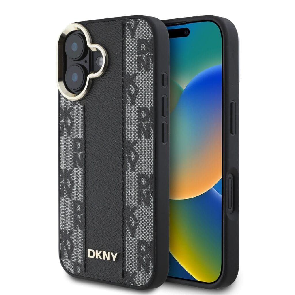 DKNY PU Leather Checkered Pattern MagSafe Black iPhone 16 Plus Tok