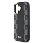DKNY PU Leather Checkered Pattern MagSafe Black iPhone 16 Plus Tok