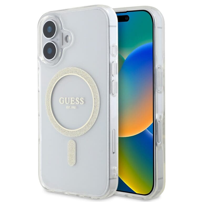 Guess IML Glitter Ring MagSafe Transparent iPhone 16 Plus Tok